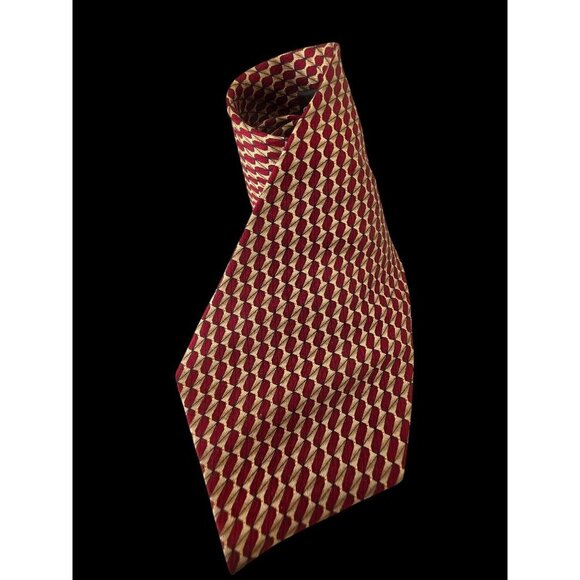 Giorgio Cellini 90s Red Gold Geometric Silk Tie 4"W Handmade Italian Design - Picture 1 of 6